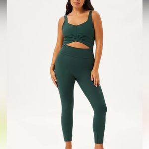 Girlfriend collective twist unitard green large 28” inseam
